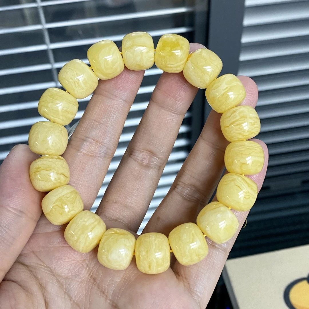 14mm➕俄料琥珀蜜蜡老型手串浓蜡浓花，约30.5克