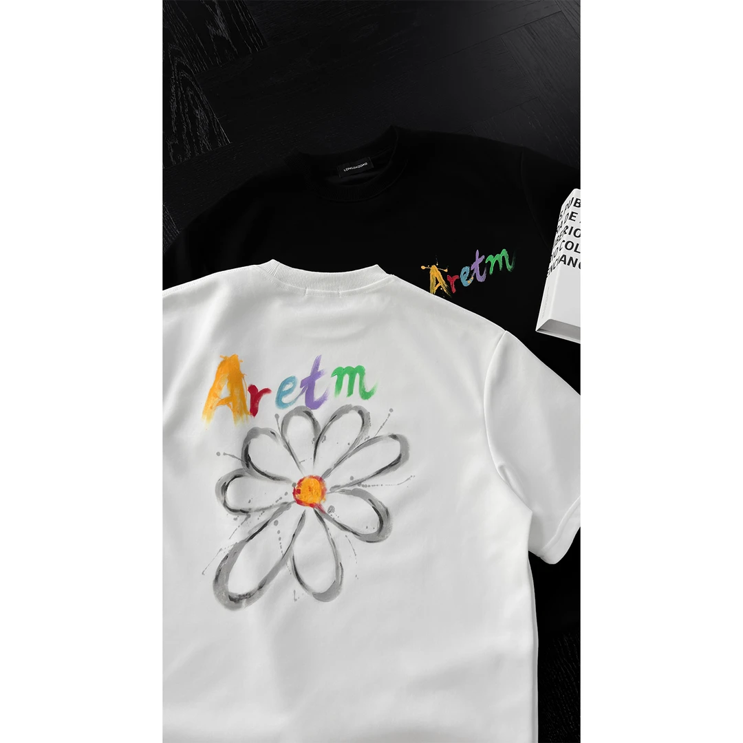 龙叨叨夏季新品小众设计感印花短袖T恤美式潮牌宽松百搭情侣上衣