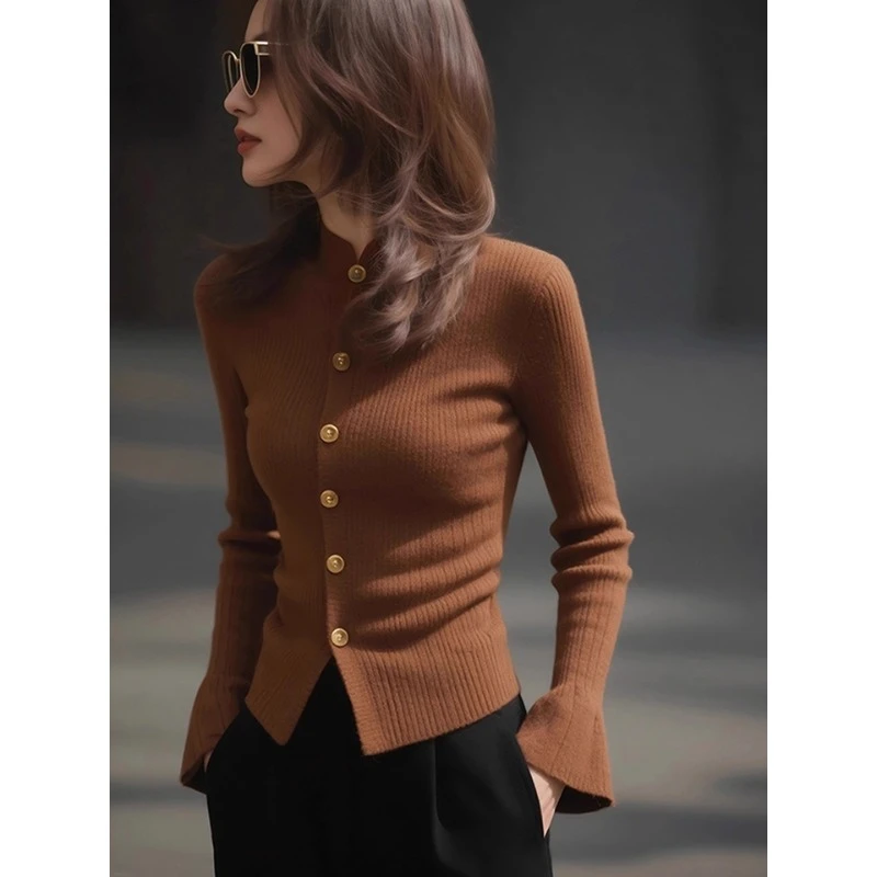 复古修身上衣羊绒针织衫显瘦气质亲肤单排扣休闲洋气长袖2025秋季