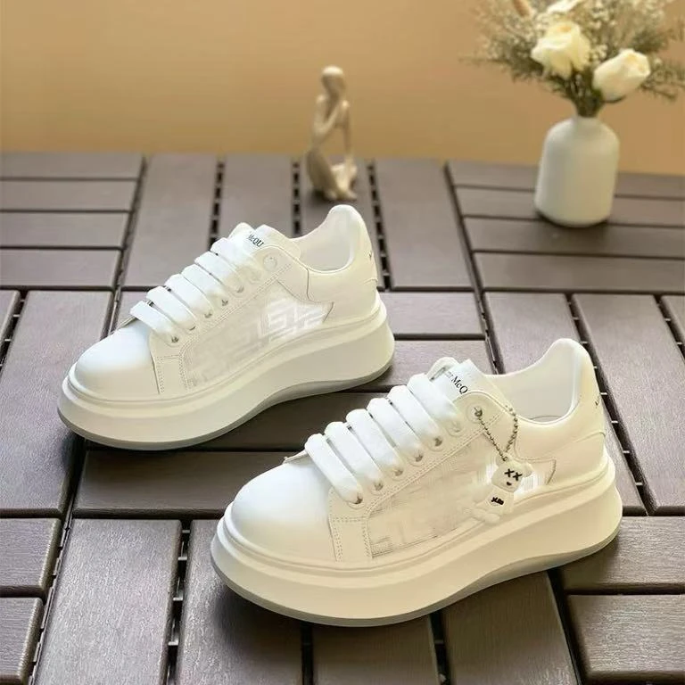 C5429 白尾 厚底板鞋女款夏季2025新款小白鞋网面透气百搭鞋子