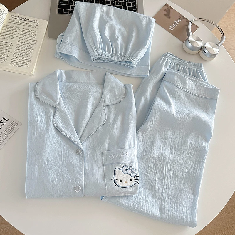 蓝色KT猫奶呼呼睡衣甜美女款夏季短袖短裤两件套装可爱少女家居服