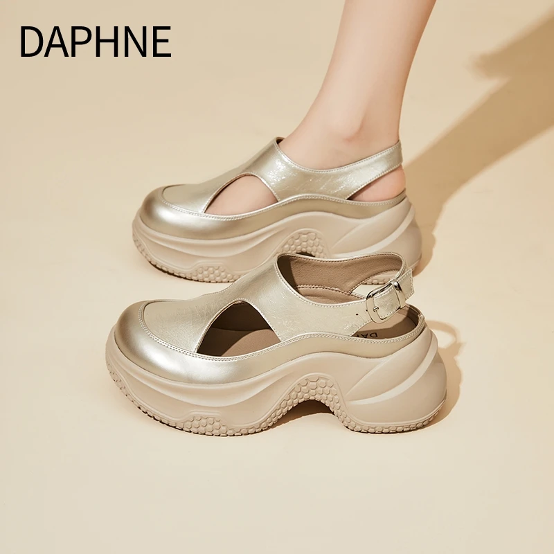 达芙妮厚底包头拖鞋女夏季外穿一脚蹬休闲懒人防滑增高凉鞋女鞋子