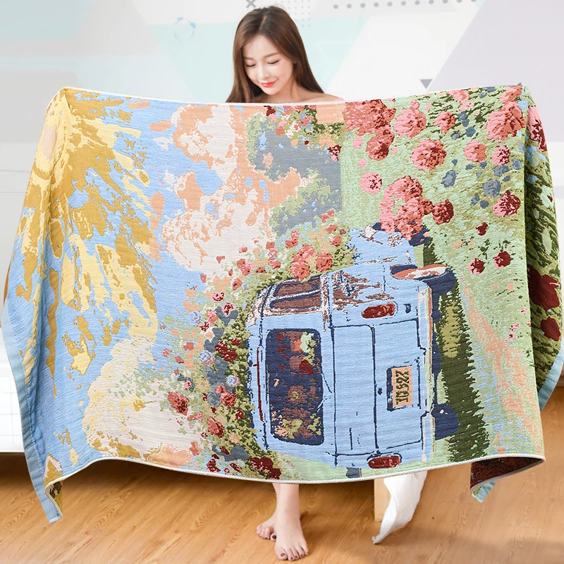 高档纯棉纱布油画浴巾家用柔软吸水不掉毛全棉洗澡巾大人儿童裹巾