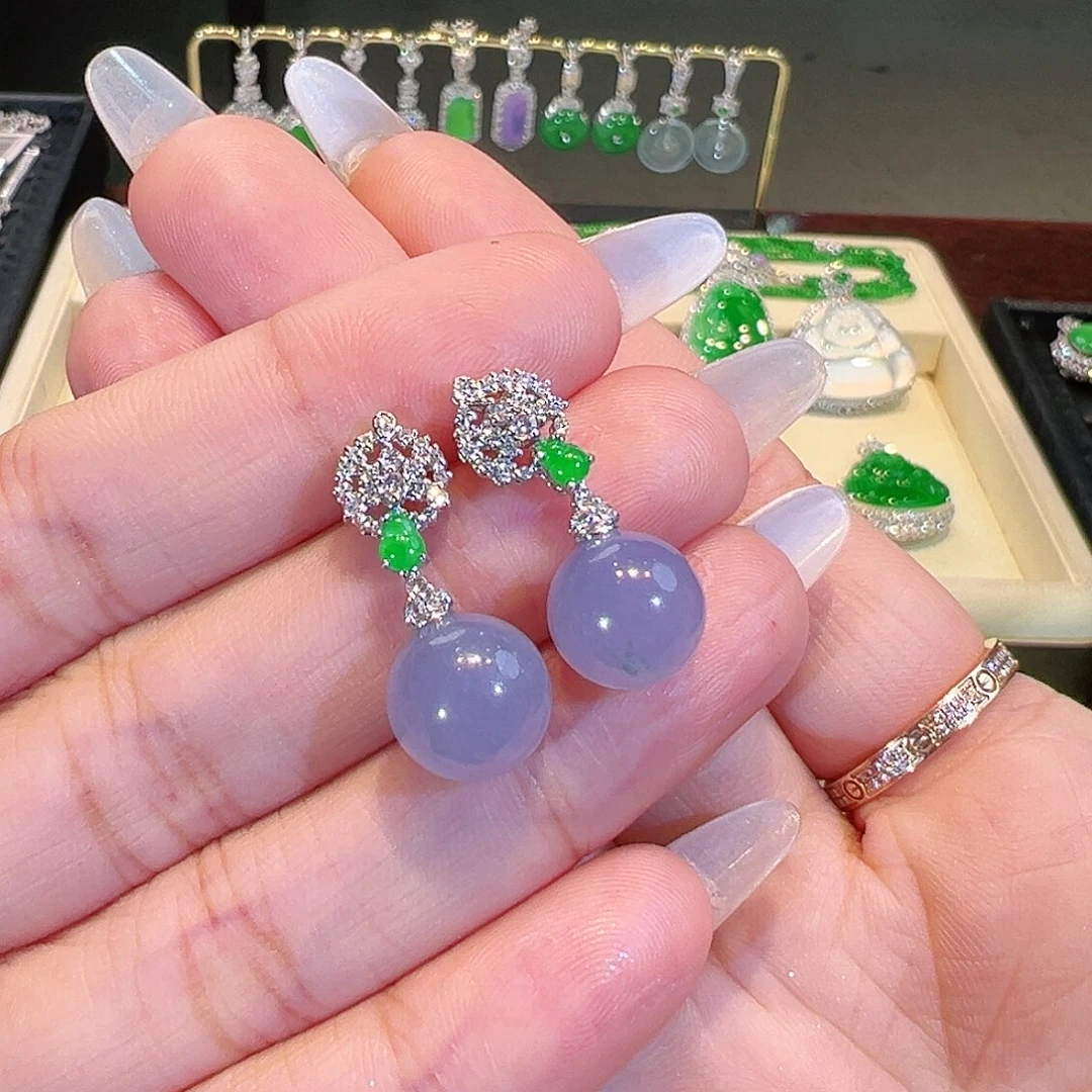 翡翠耳钉18K金镶嵌翡翠