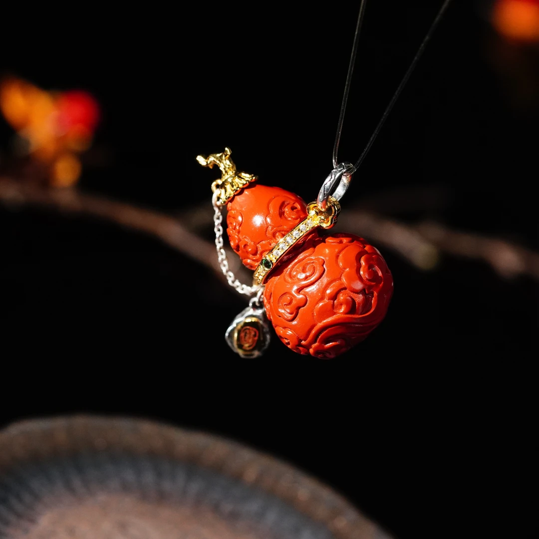 含辰砂工艺品琪钰· [福源]S925银朱砂葫芦吊坠