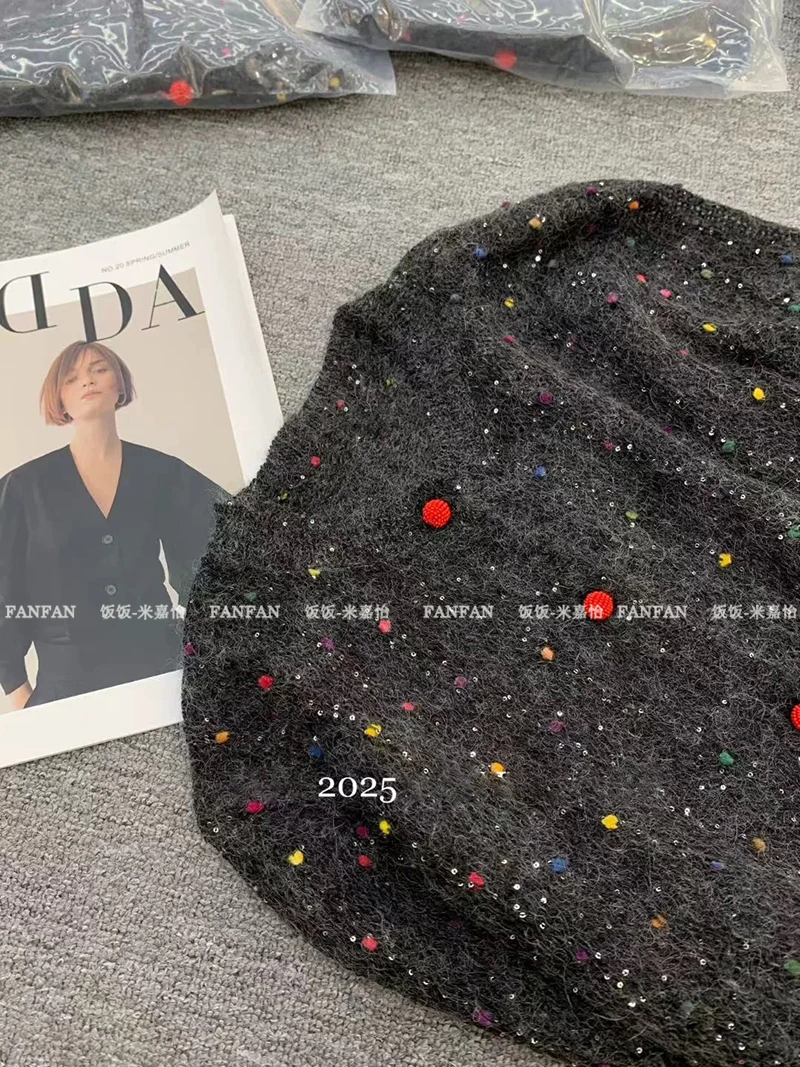 【七彩球混织亮片】毛线球扣小香风慵懒秋冬新款针织开衫女毛衣