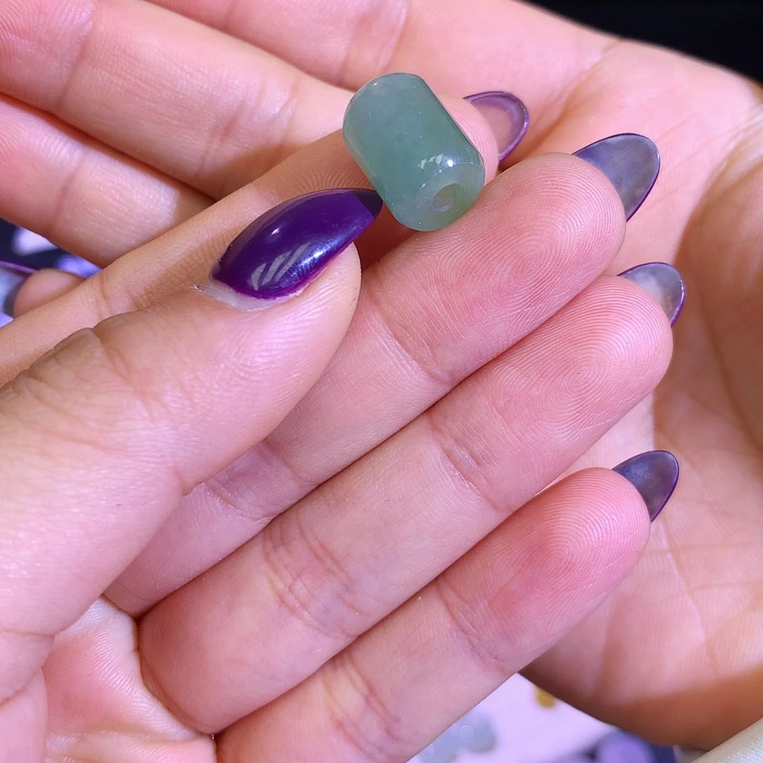 散珠翡翠天然缅甸翡翠桶珠卡13.2厚10冰绿