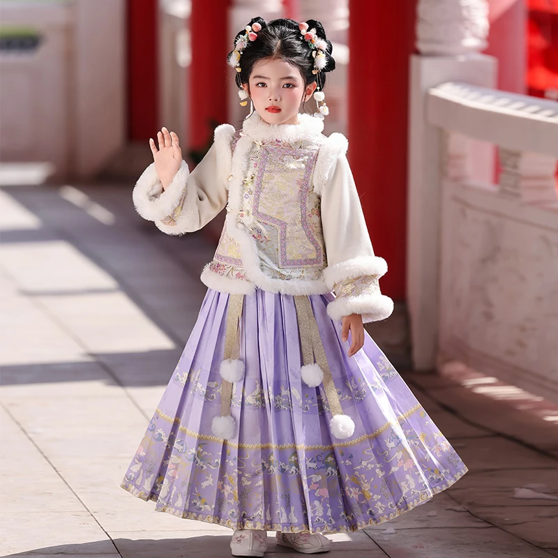 女童冬季古装拜年服2025新款国风过年宝宝唐装马面裙儿童加厚汉服