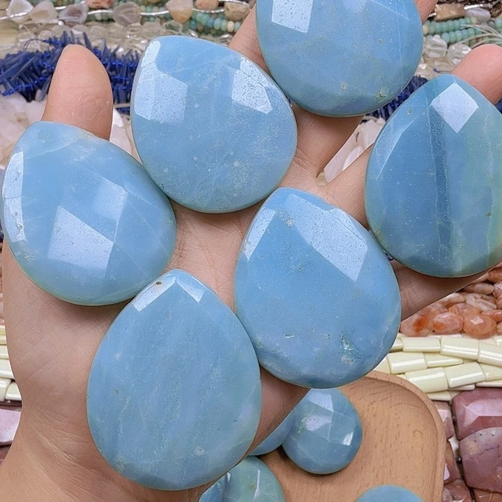 水晶珠宝半成品未镶嵌卡40×50纯蓝亚马逊水滴配件一颗