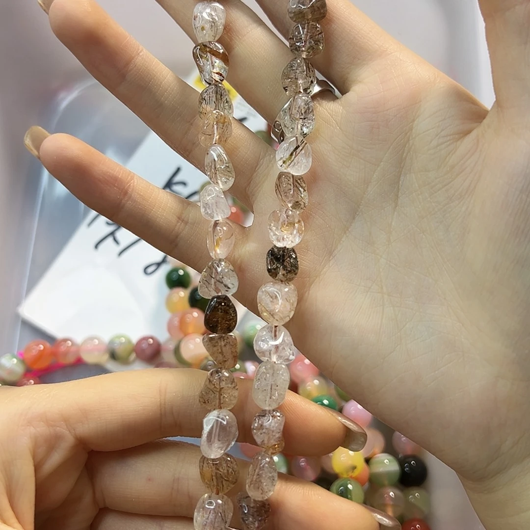 玛瑙/玉髓合金珠宝半成品黑金超七碎碎一条