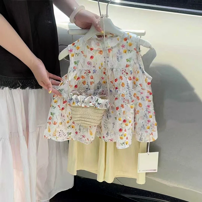 女童夏装套装25新款洋气时髦童装儿童碎花吊带宝宝背心休闲两件套