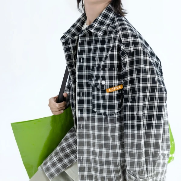 2025【新款上线】男孩中大童春季时尚潮流格子衬衫X155百搭翻领