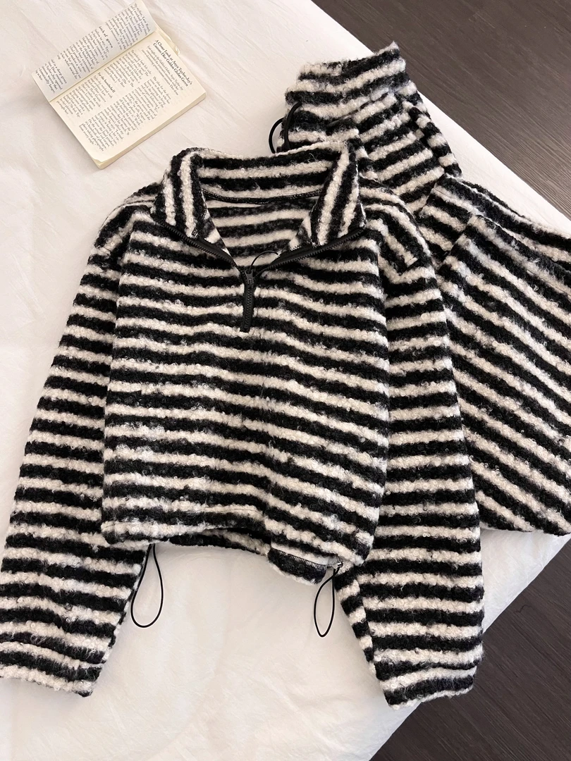 【DMXJ大梦想家】气质高级条纹毛茸茸睡衣女秋冬新款舒适家居服套装