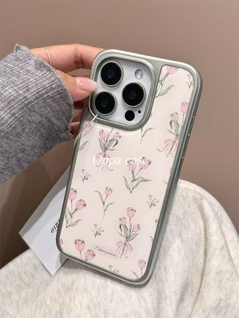 新款韩系粉色玫瑰滴胶手机壳适用苹果17pro/16小米15reno14荣耀13
