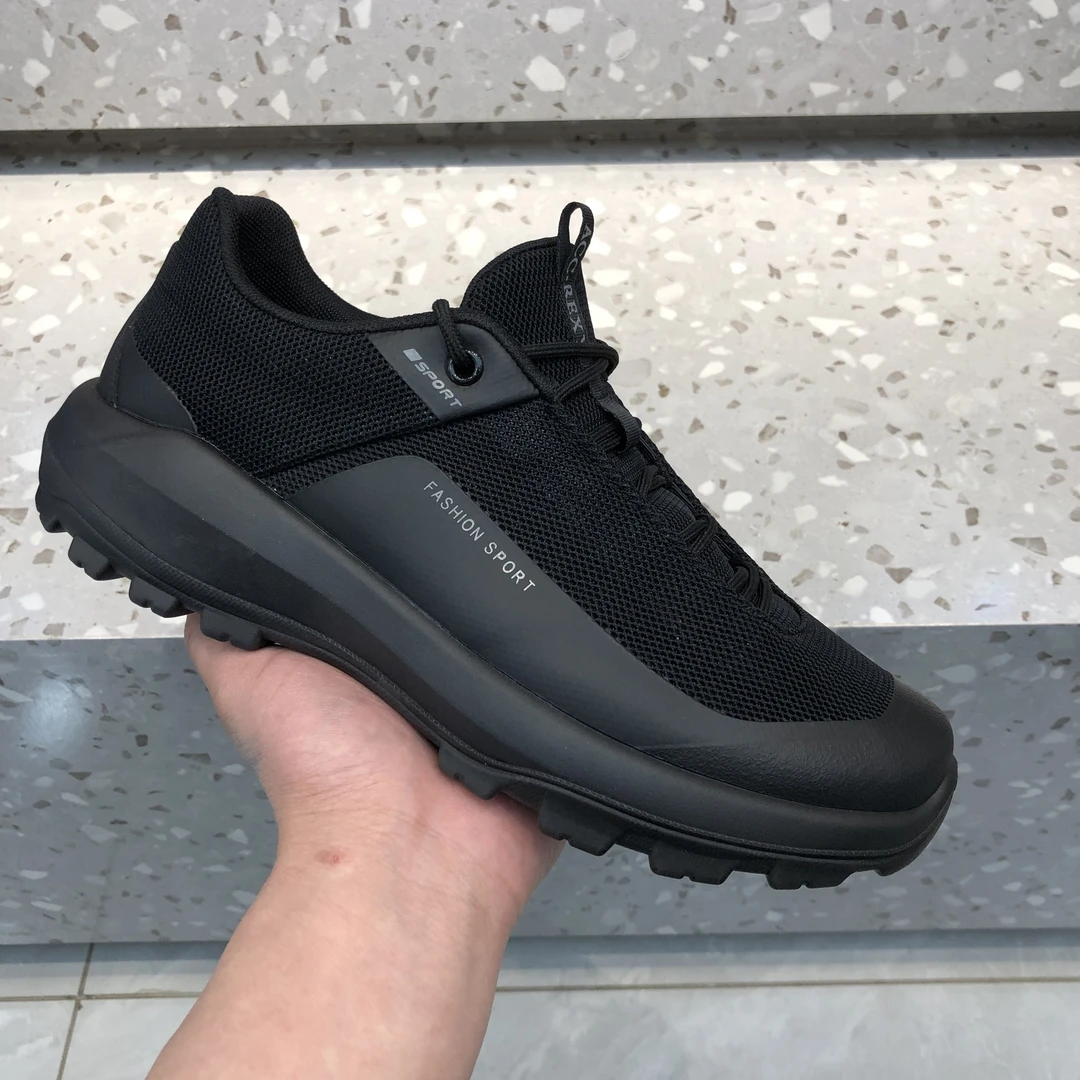 夏季圆头黑色网面透气休闲鞋厚底时尚百搭时尚百搭休闲运动鞋男款
