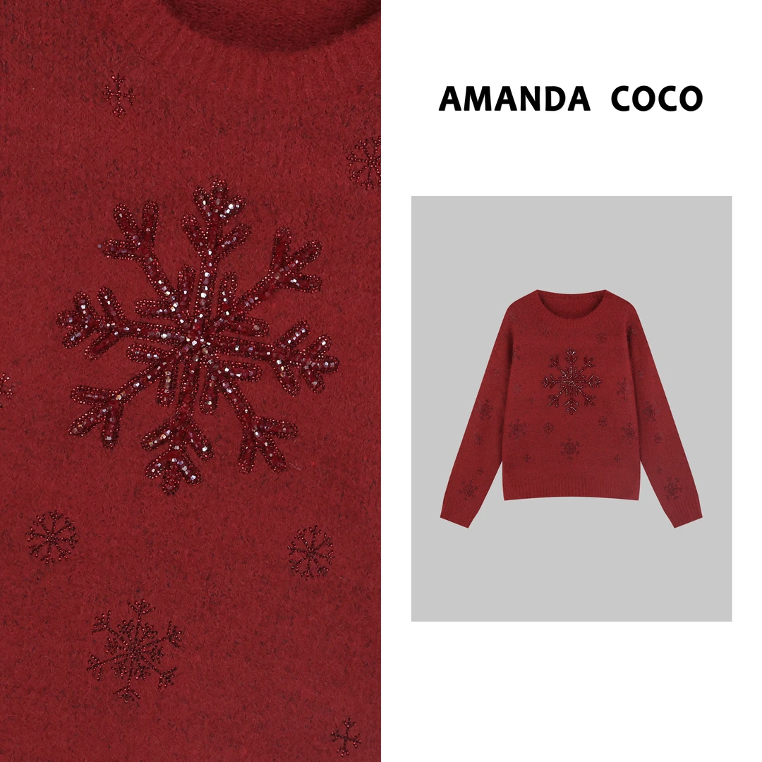 TT#圣诞系列~高定重工雪花串珠毛衣