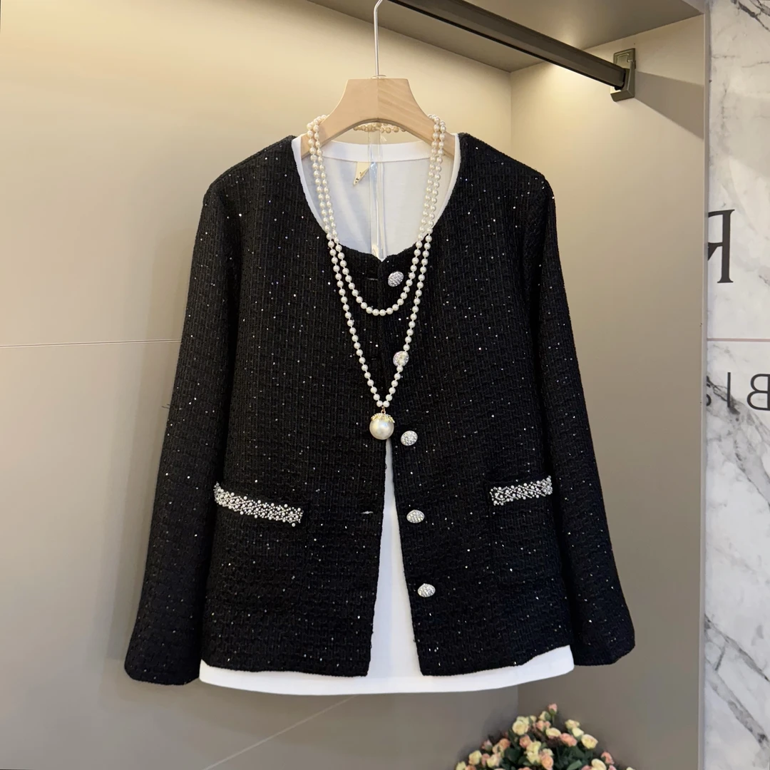 欧货女装气质上衣2025秋季新款时尚胖妹妹重工纽扣小香风外套3168