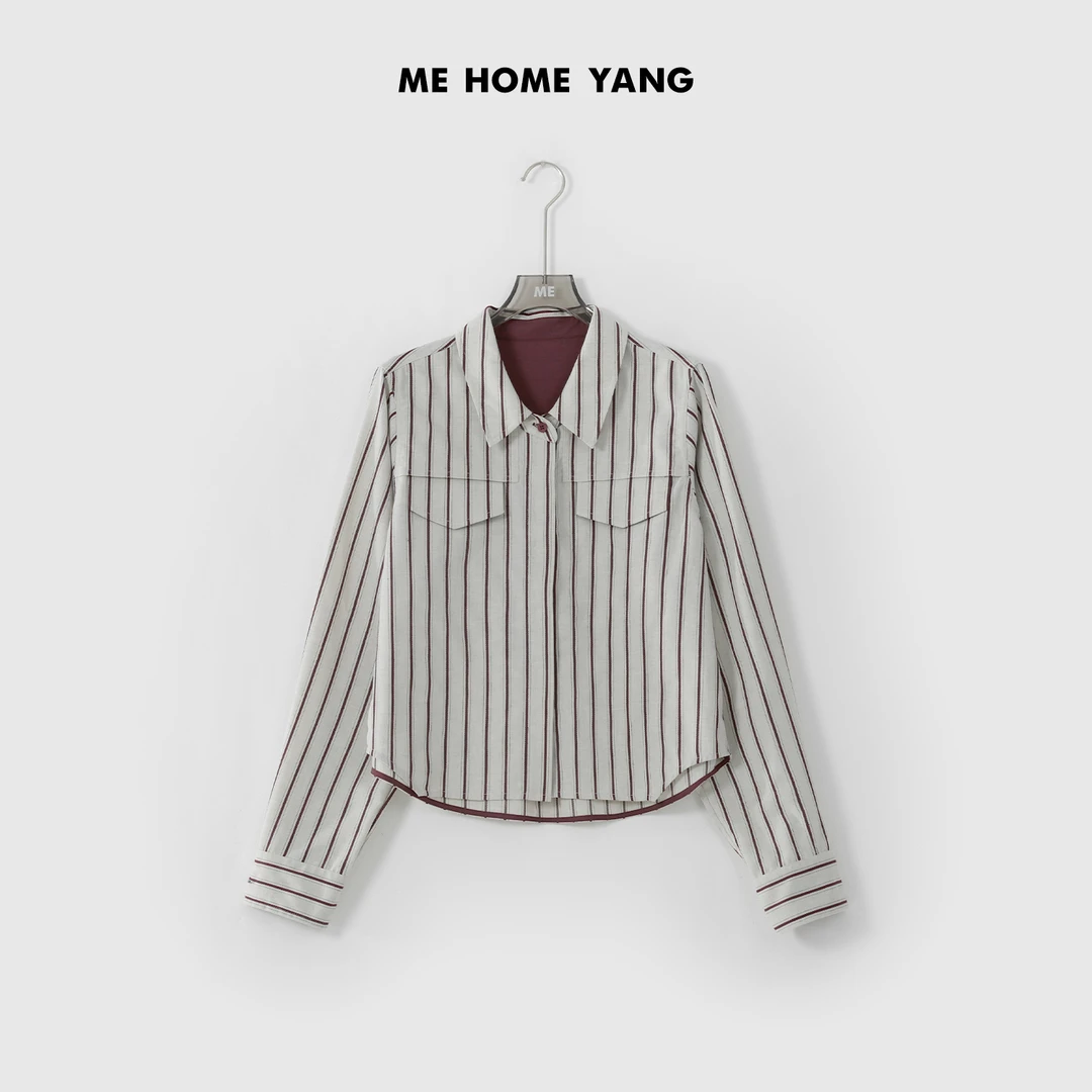 ME【复古条纹外套】亚麻棉混纺极简老钱风条纹显瘦百搭衬衫MEQA1303