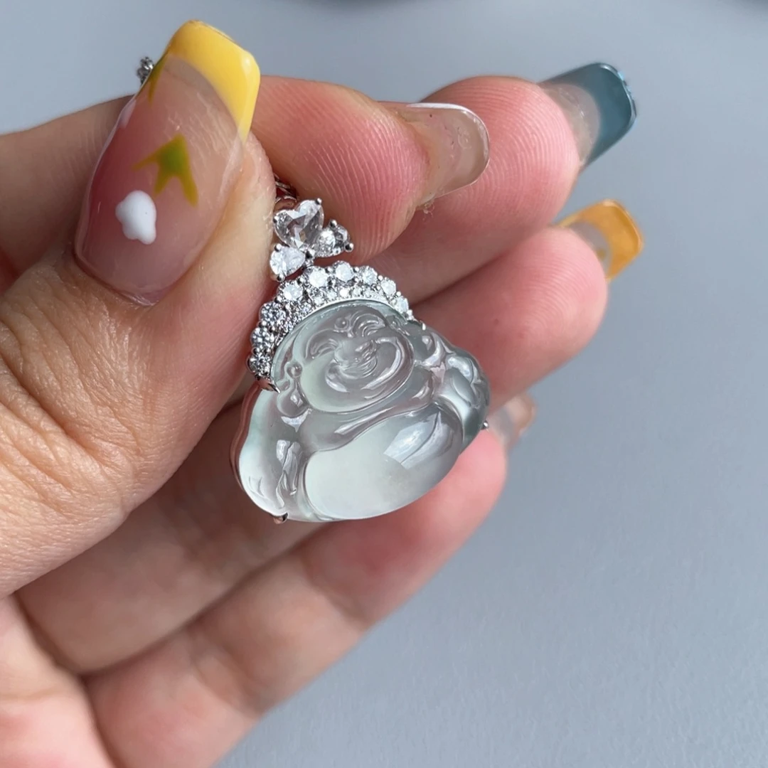 翡翠18K金镶嵌颈饰佛公