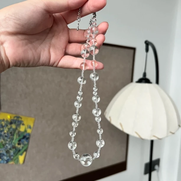 【雨滴】白水晶雨滴错落清新泡泡珠项链 021
