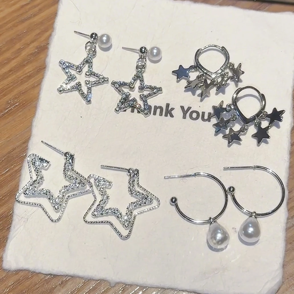 铜合金耳饰 套装星星耳扣套装女小众设计镶钻简约甜酷百搭耳钉