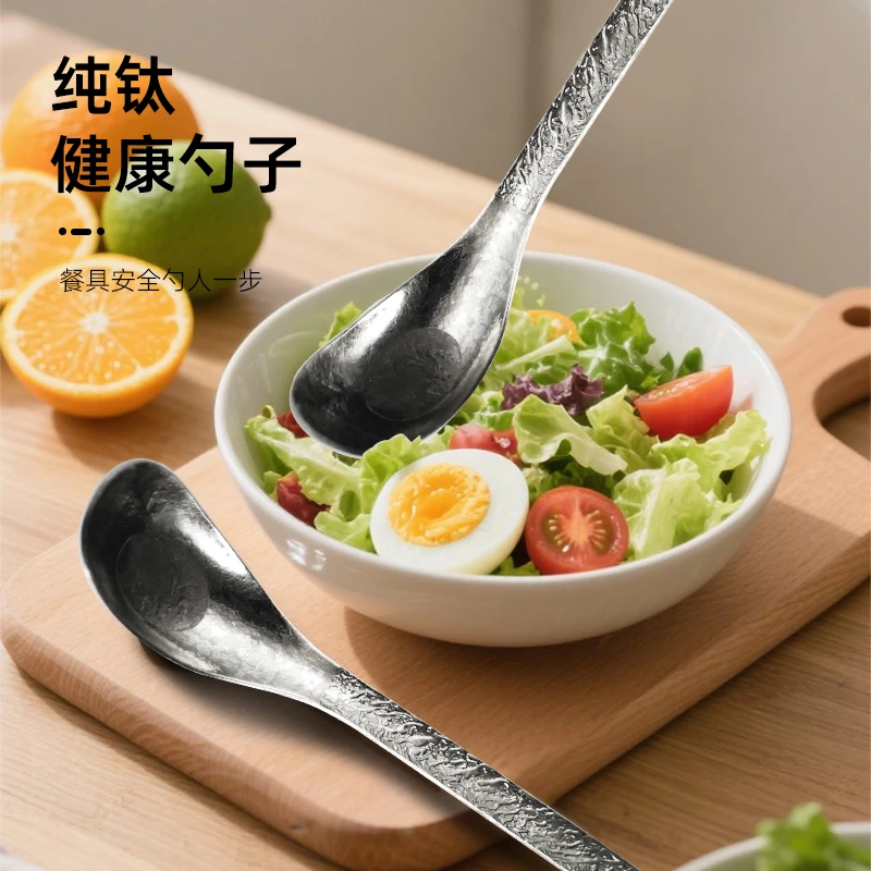 新款纯钛 元宝勺 抗菌 抑菌 耐高温 防腐 宝宝喂饭勺