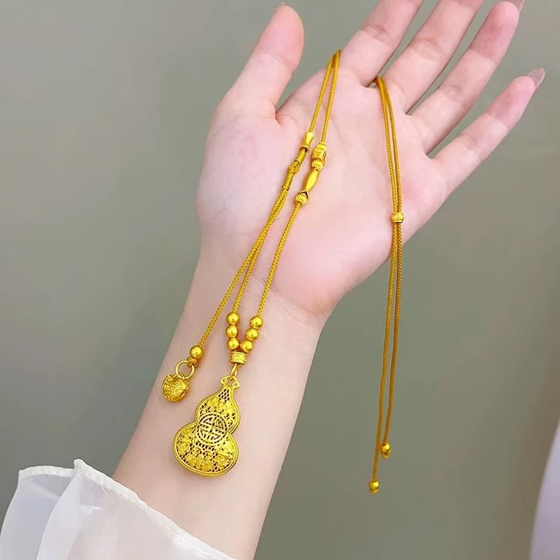 铜合金项链 新中式国潮风镂空葫芦滴溜牡丹锁毛衣链项链气质百搭