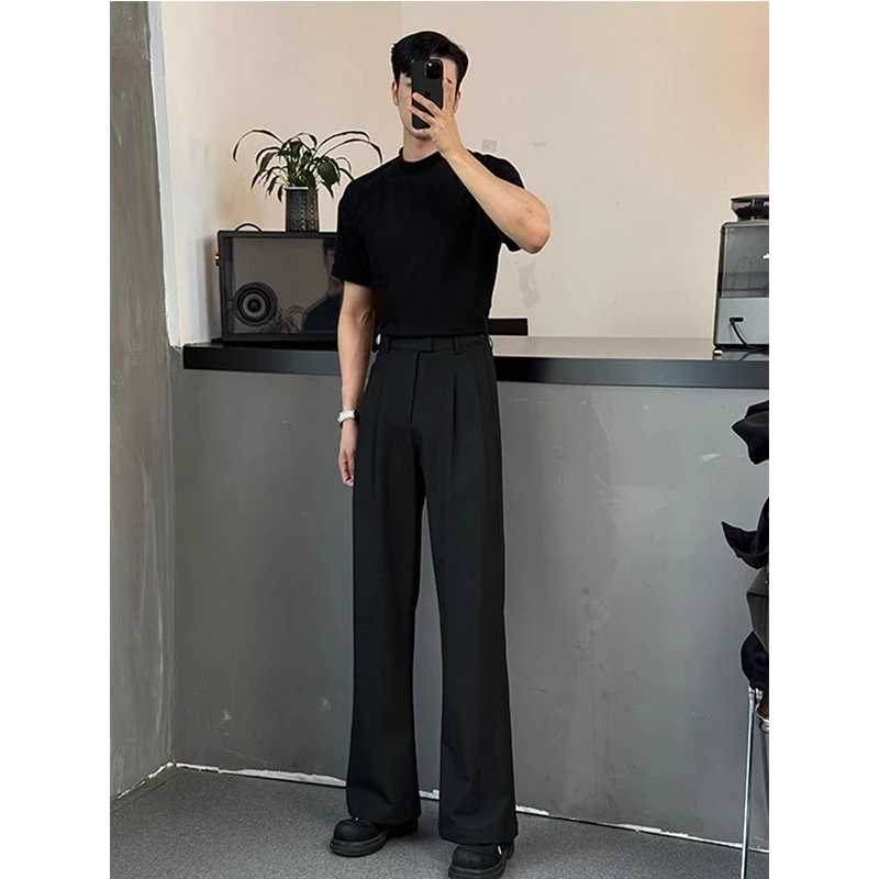 黑色三本针西裤男秋季垂坠高级感直筒休闲裤子美式高街微喇西装裤