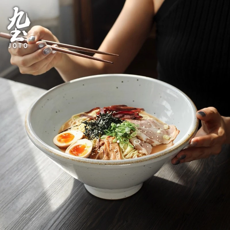 九土手工日式粗陶复古大斗笠碗商用专用大号陶瓷面碗汤碗定制餐具