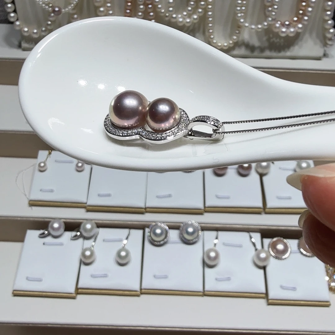 耳饰银S925镶嵌淡水珍珠