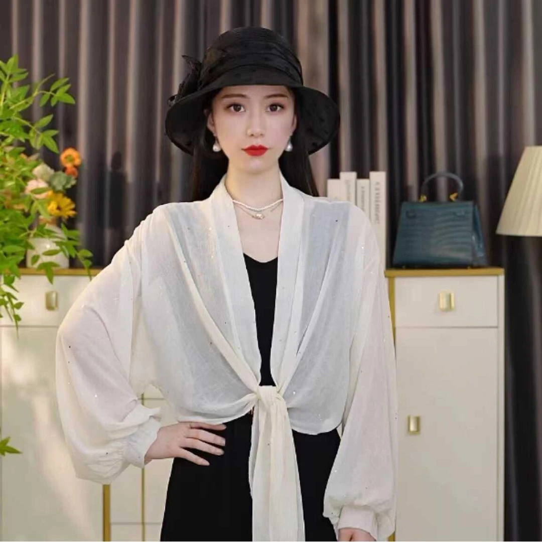 新款女纯色四季星空披肩宽松百搭出游夏季坎肩开衫防晒披肩满天星