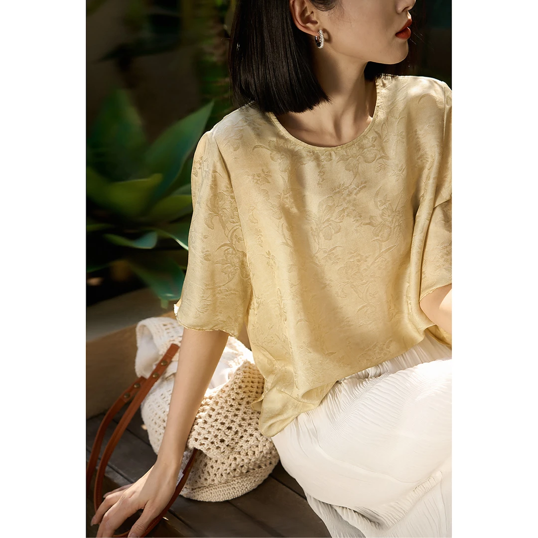 【福利专属】笑涵阁 温婉优雅提花桑波级草木染上衣XYE880653MG