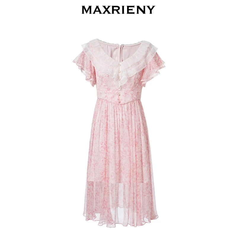 MAXRIENY 秋连衣裙桑蚕丝蕾丝碎花显瘦气质时尚夏季MS88DR072F10