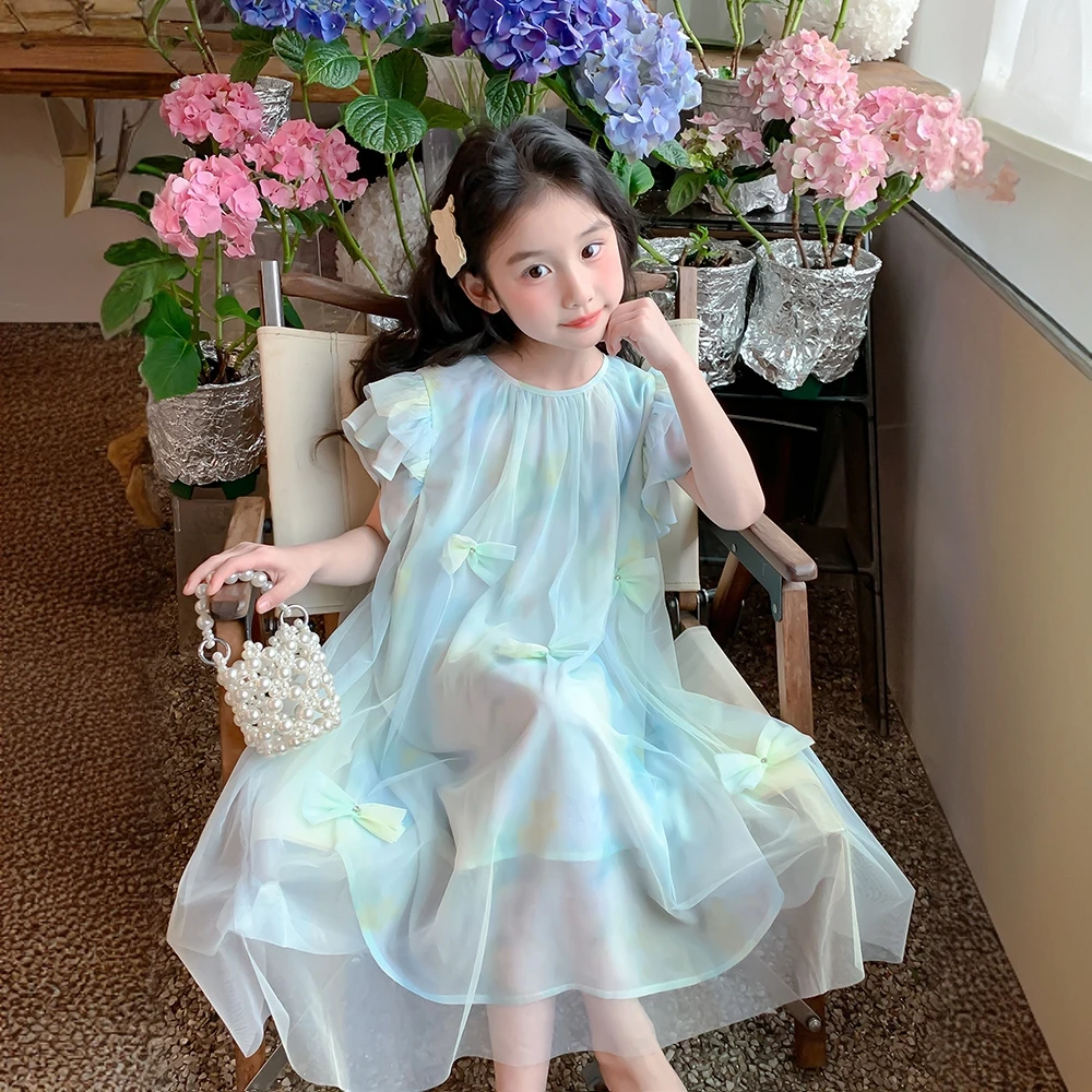 女童连衣裙夏装2025新款儿童裙子夏季童装纱裙小女孩荷叶袖公主裙