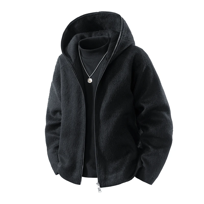 现货仿羊绒夹克外套男士春秋季连帽宽松时尚休闲百搭潮牌上衣服