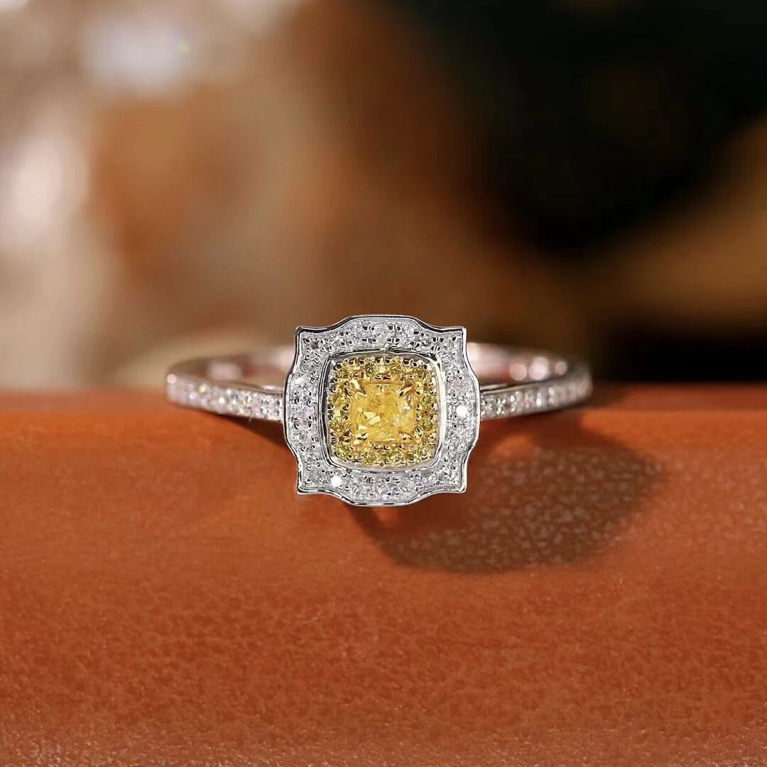 【蒂凡妮珠宝】18K金35分黄钻方糖钻石戒指简单百搭 源头工厂价