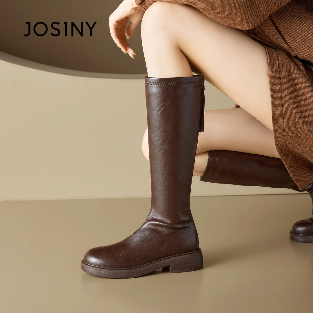 卓诗尼厚底骑士靴长筒靴女2025年秋冬爆款小个子棕色高筒靴子长靴