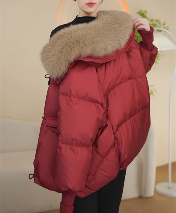 2024秋冬新款大毛领短款时尚百搭宽松加厚女保暖外套#6688