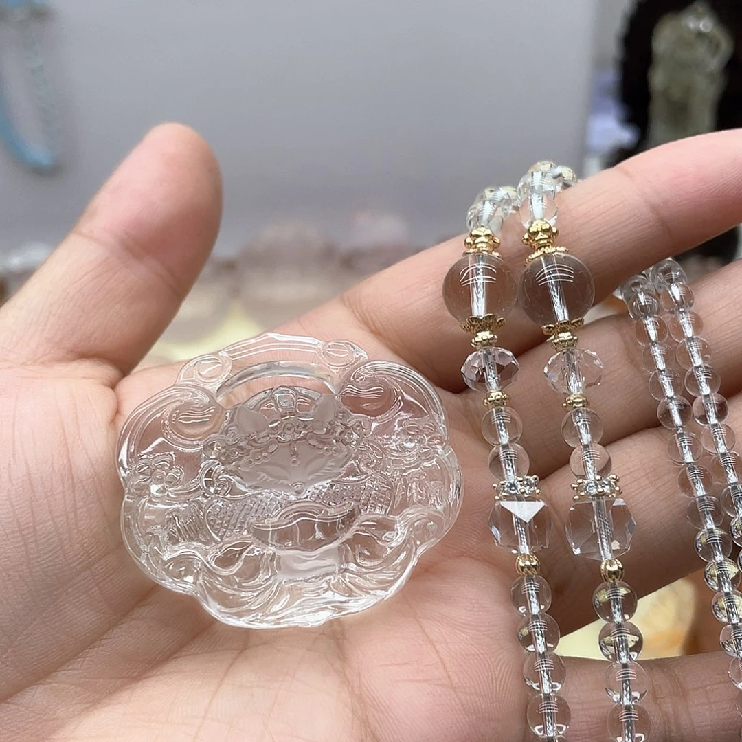 水晶吊坠(赠链)合金白水小锁