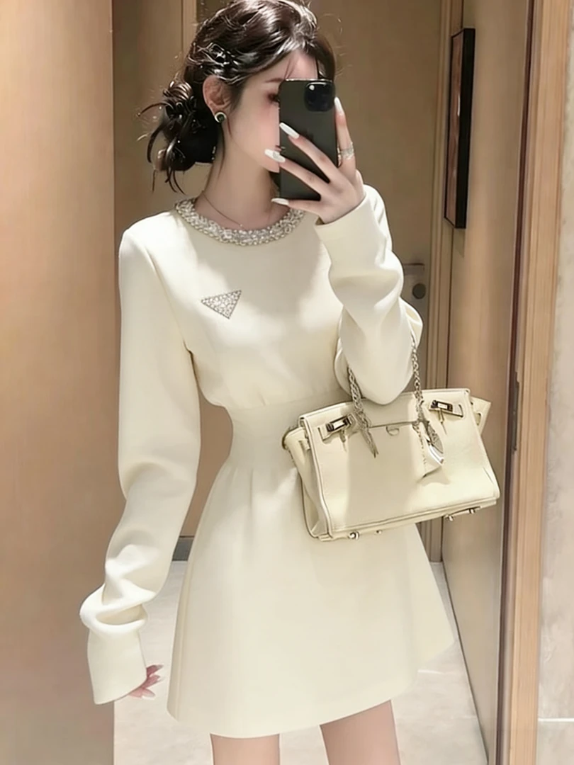 温柔甜美风时尚设计感重工气质收腰连衣裙2025法式小香风千金穿搭