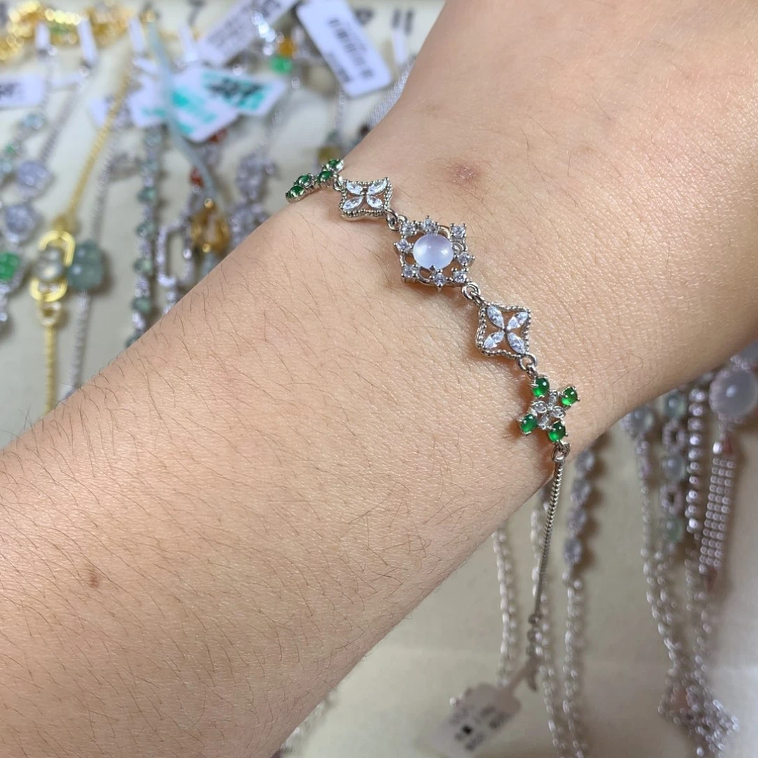 翡翠银S925镶嵌戒指手链