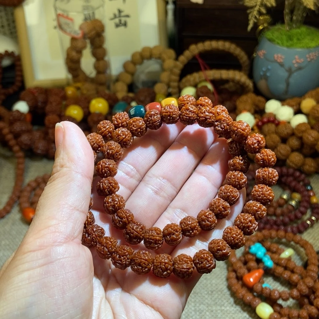 金刚菩提手串95玉化双圈红绿桶珠