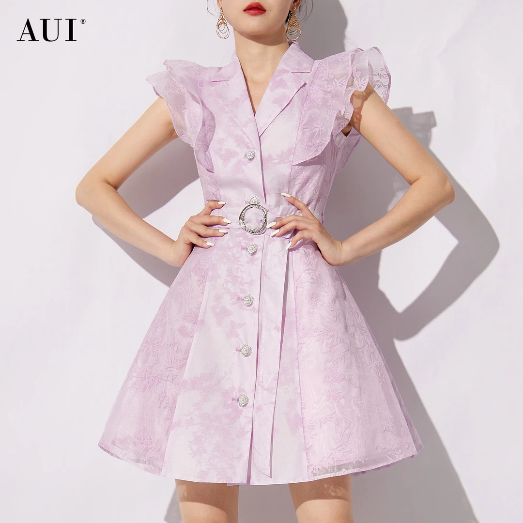 AUI紫色御姐职业气质西装连衣裙设计感小众中长裙LGZ-24X014243