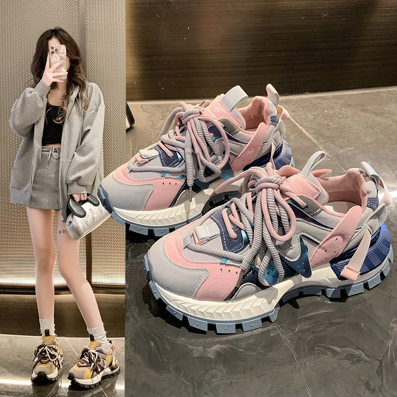 轮胎底红色爆款重工老爹鞋女款运动鞋超火2025春秋新款阿甘休闲鞋