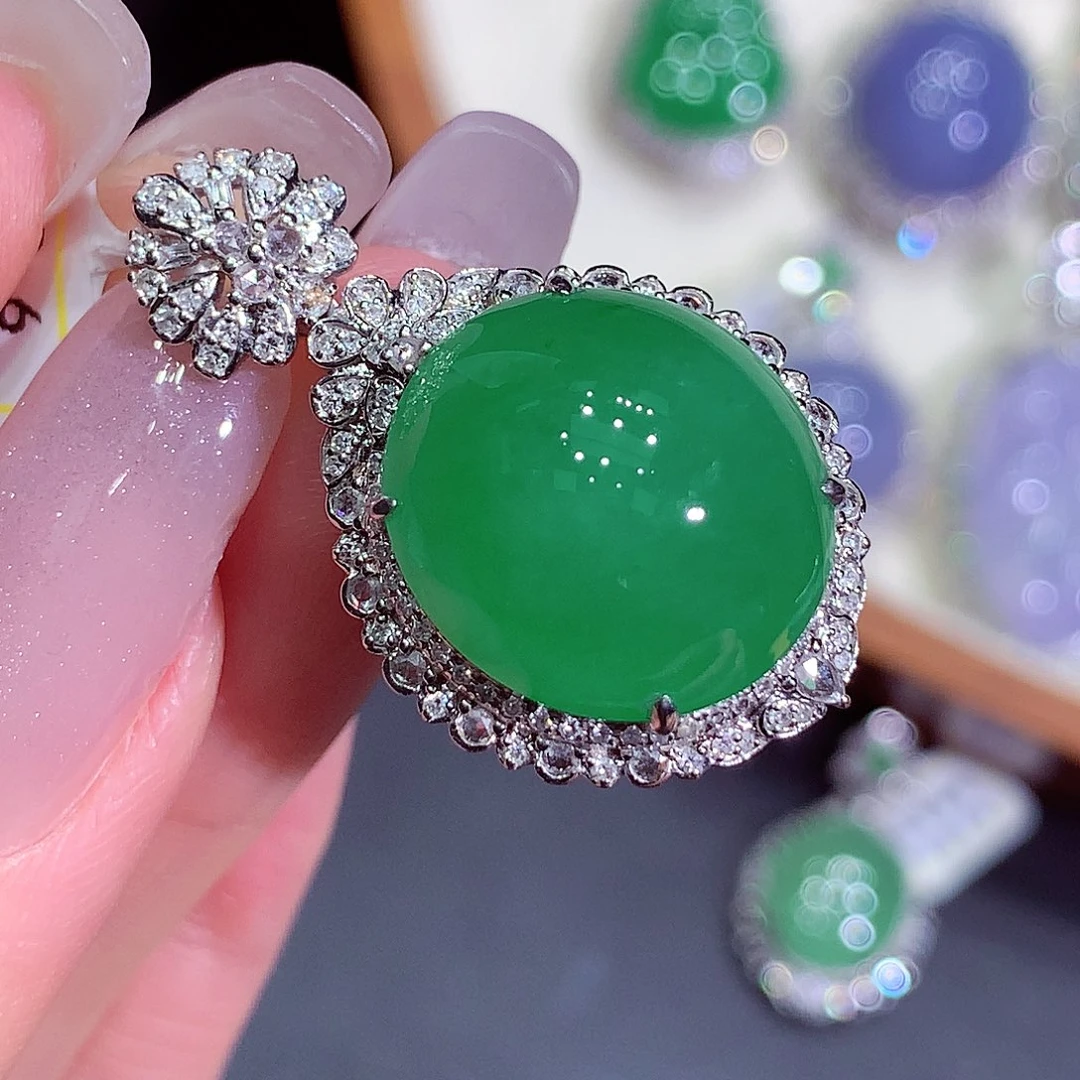 翡翠18K金镶嵌吊坠(不含链)