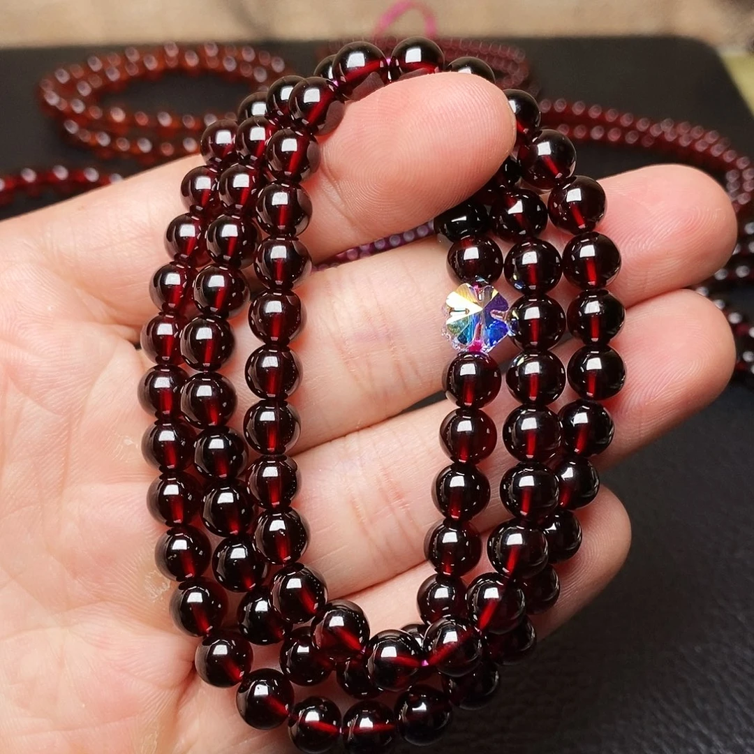 石榴石手链未镶嵌卡6.8酒红毕业级三圈