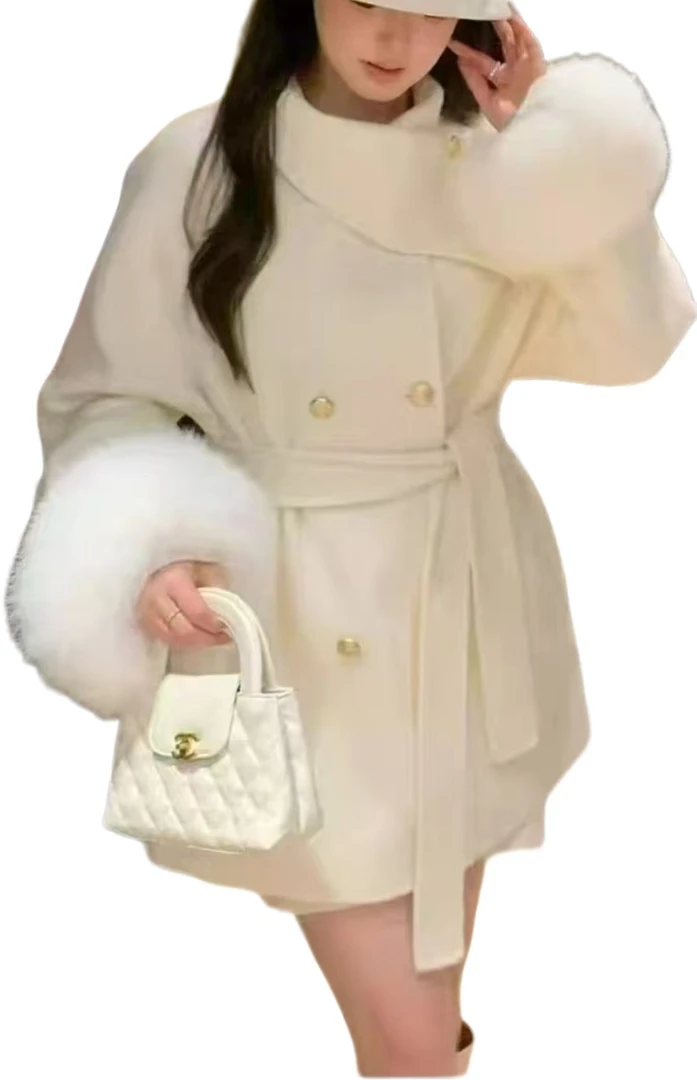 韩系千金风长袖秋冬翻领气质收腰显瘦毛呢外套