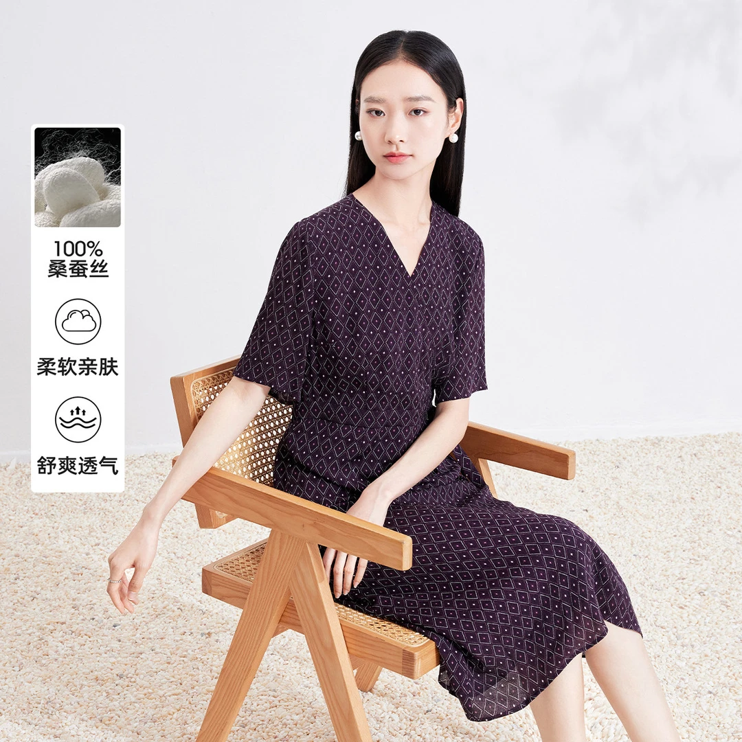 【粉丝专享】FINITY 桑蚕丝淑女风亲肤真丝高级感连衣裙 F20UD1132L