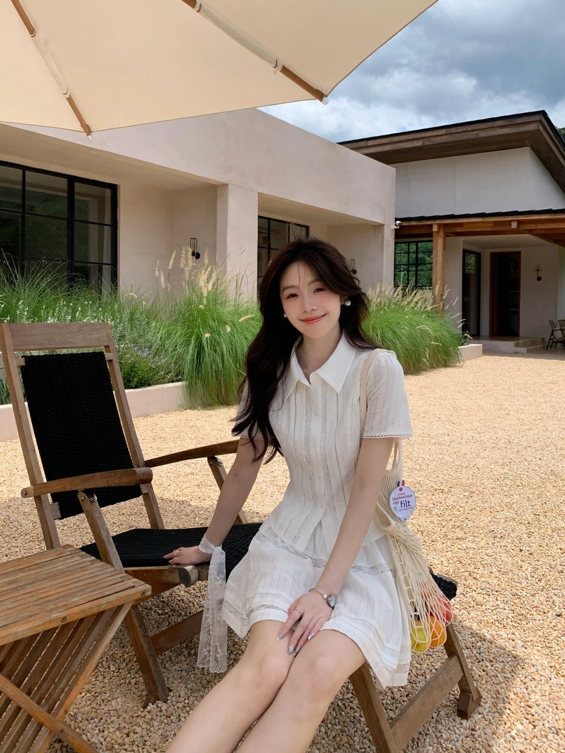 Even一雯【致爱丽丝】韩系高智感 100棉 气质收腰短袖上衣+半裙套装