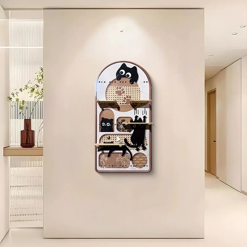 167中古风玄关装饰画洞洞板多功能置物挂画入户走廊过道猫咪60120